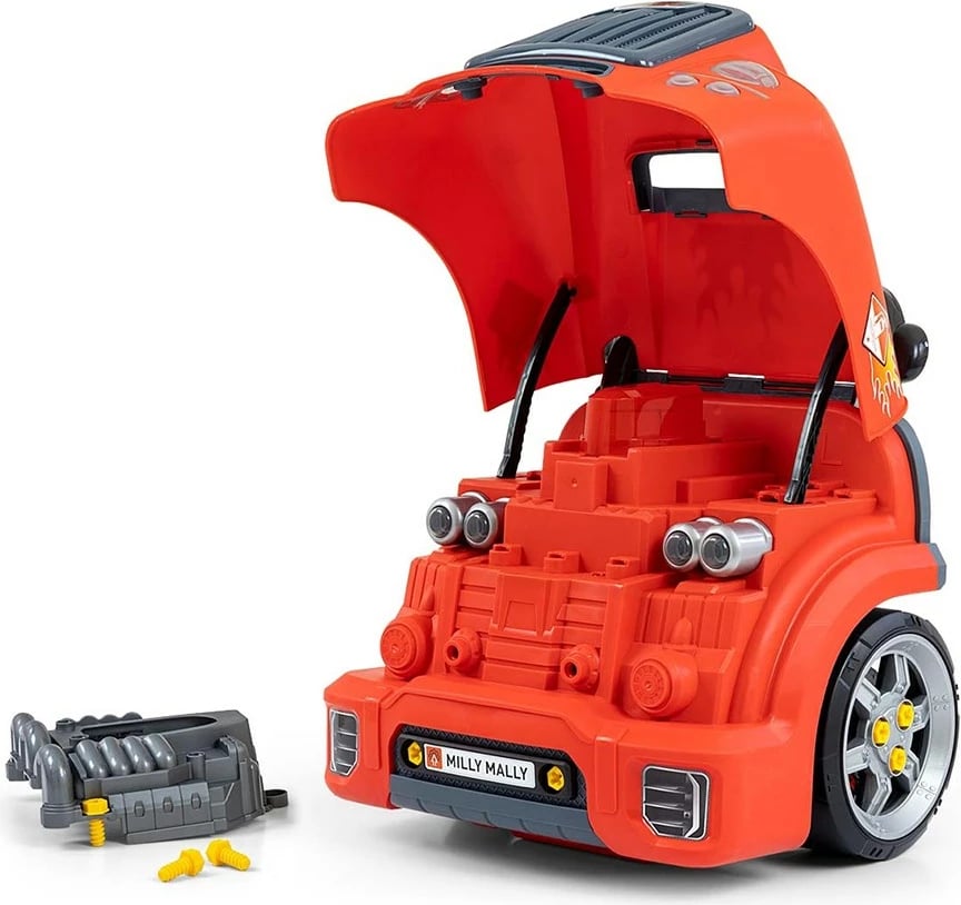 Lodër edukative model motori makine, Milly Mally N-GINE, set 56 copë, efekte dritë/tingull, STEM, 3+, e kuqe