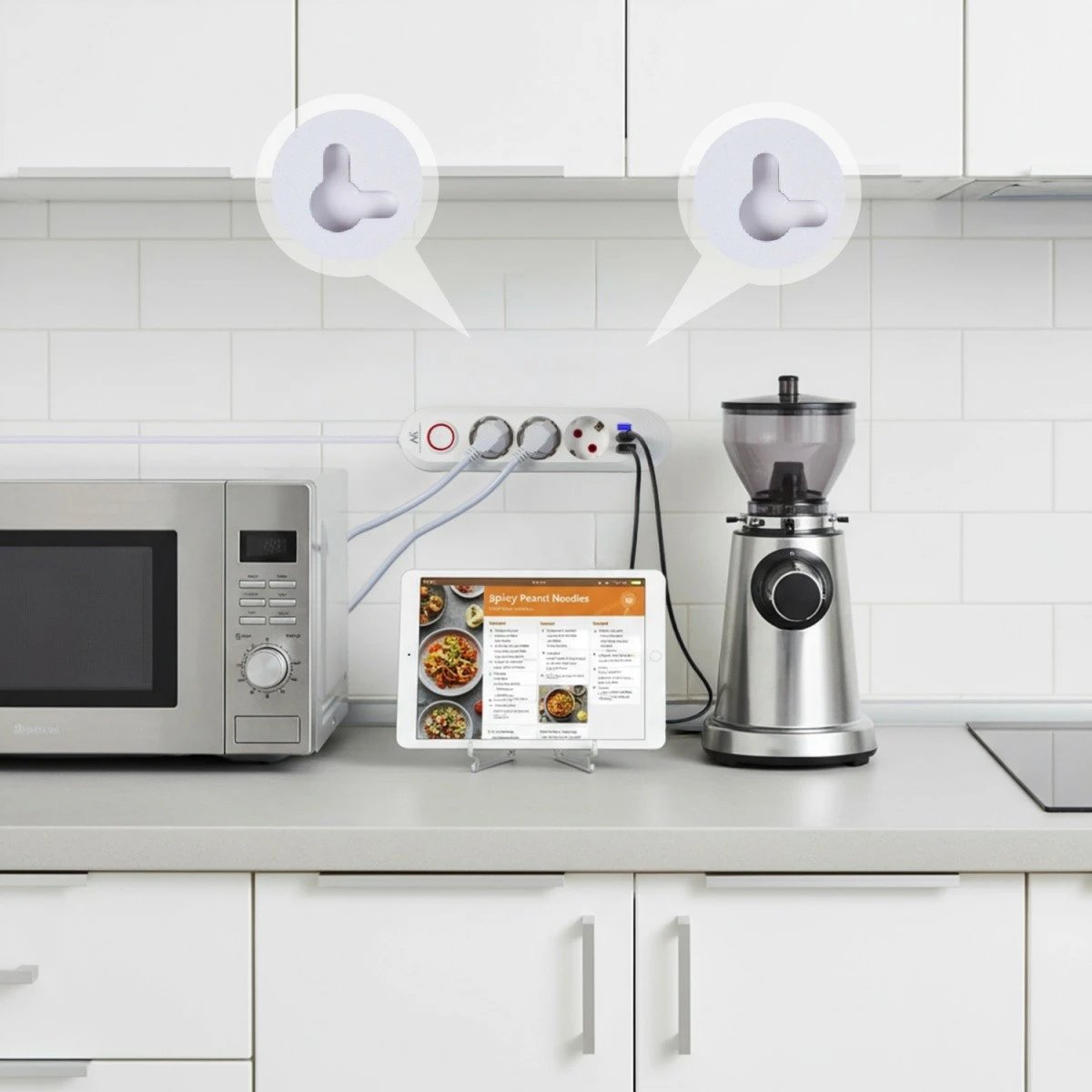 zgjatës elektrik, Maclean, MCE394 W, 3x Schuko + 3x USB, kabllo 1.5 m, 2500 W, 110-240V 50/60Hz, çelës ON/OFF, i bardhë