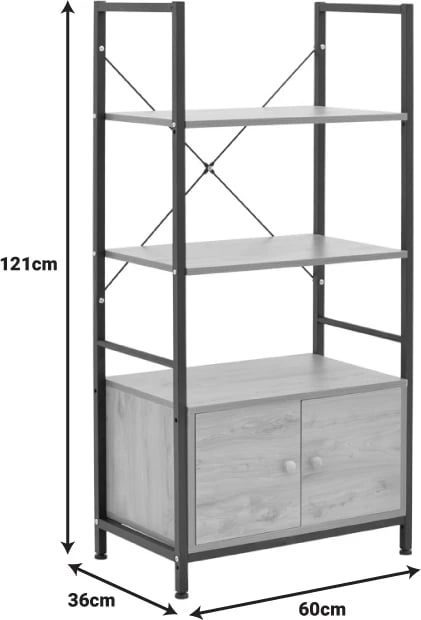 Raft dyshemeje me dollap Kuili, metal i zi, MDF ngjyrë lisi, 60x36x121cm