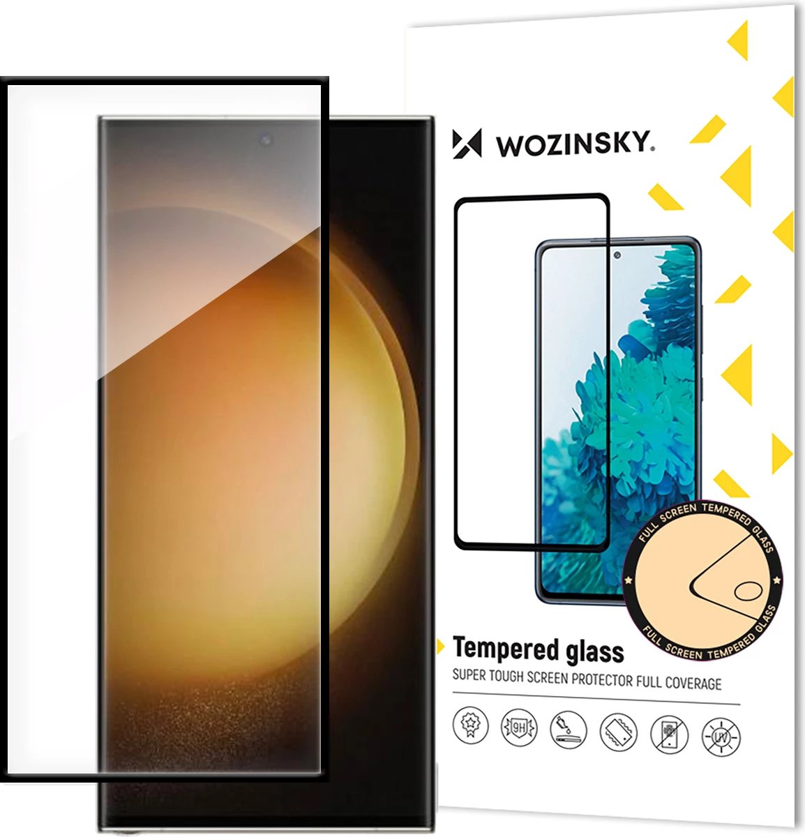 Xham i temperuar Wozinsky Full Glue për Samsung Galaxy S24 Ultra, me kornizë të zezë