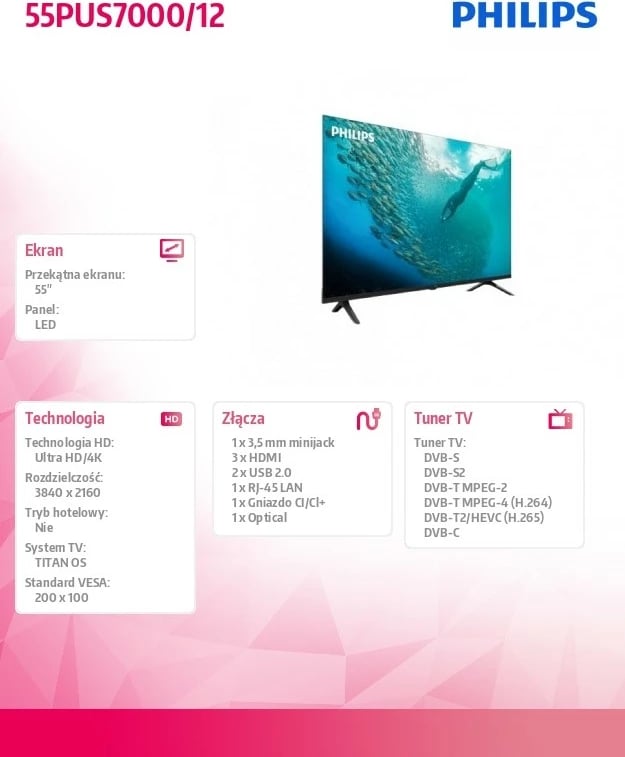 Televizor LED Philips 55PUS7000/12 55" 4K Ultra HD, HDR10/HDR10+, Dolby Atmos, Smart TV, Bluetooth, 3x HDMI, 2x USB Televizor LED Philips 55PUS7000/12 55" 4K Ultra HD, HDR10/HDR10+, Dolby Atmos, Smart TV, Bluetooth, 3x HDMI, 2x USB