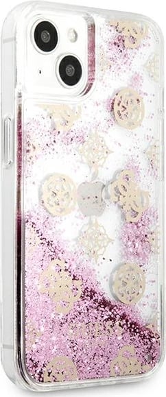 Mbështjellës Guess Peony Liquid Glitter për iPhone 13 mini 5.4", Rozë