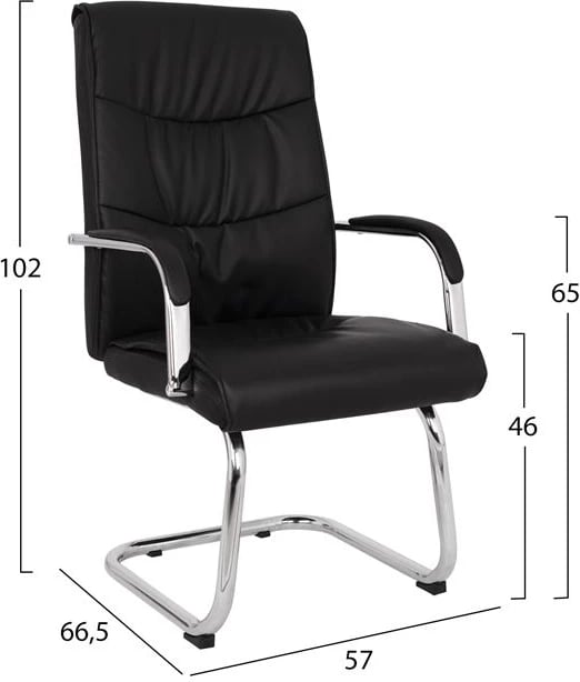 Karrige konferencash JACOB FH1045.11, ngjyrë e zezë PU, bazë e kromuar, 57x66,5x102 cm, set prej 2 copash