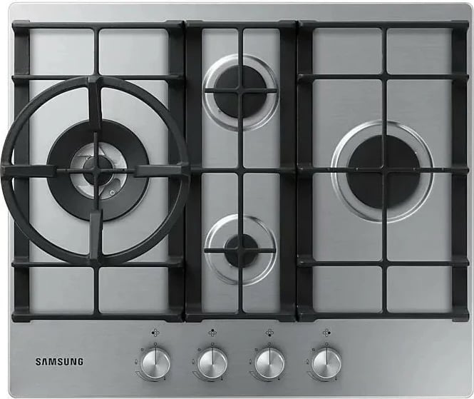 Pianurë gazi e inkastruar, Samsung NA64H3041BS/L1, 4 djegës, 10.3 kW, ndezje elektrike, grila gize, mbajtëse Wok, argjendtë Inox