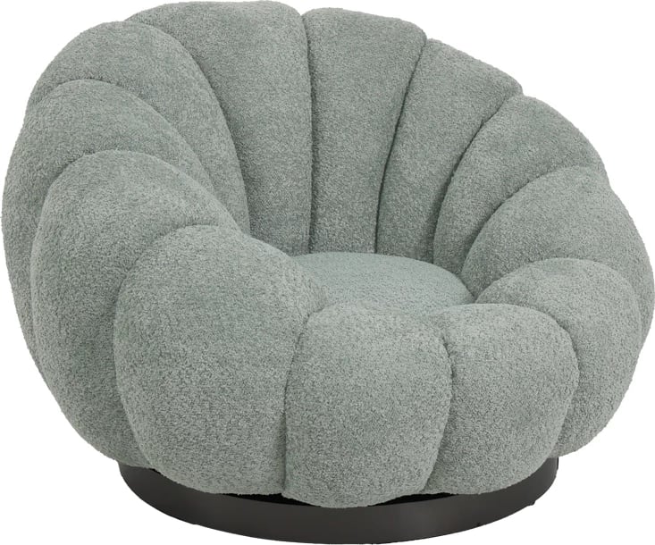 Karrige rrotulluese Nester, pëlhurë boucle, ngjyrë e gjelbër e çelët, 98x97x69cm