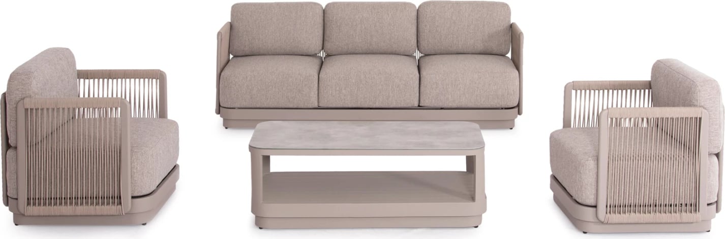 Set lounge për jashtë, 4 pjesë, seria Elysia, alumin ngjyrë shampanje, litar, pëlhurë P.E., CD6186.02