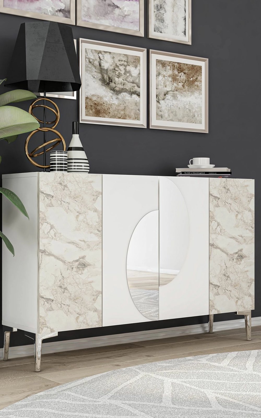 Konsol Skye Decor, Afra KM120, e bardhë, argjend, mermer Ephesus