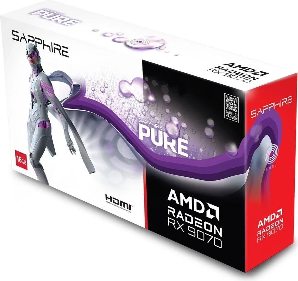 Kartelë grafike Sapphire PURE Radeon RX 9070, 16 GB GDDR6, Bardhë