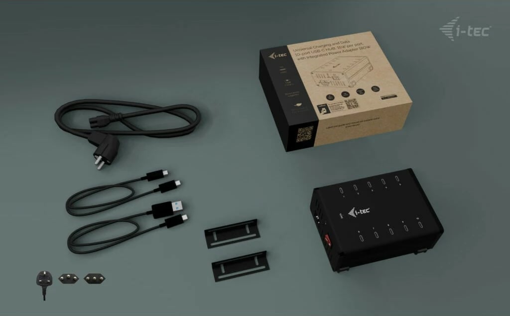 HUB USB-C I-Tec, 10 porta, 15W për portë, Plug & Play, i zi