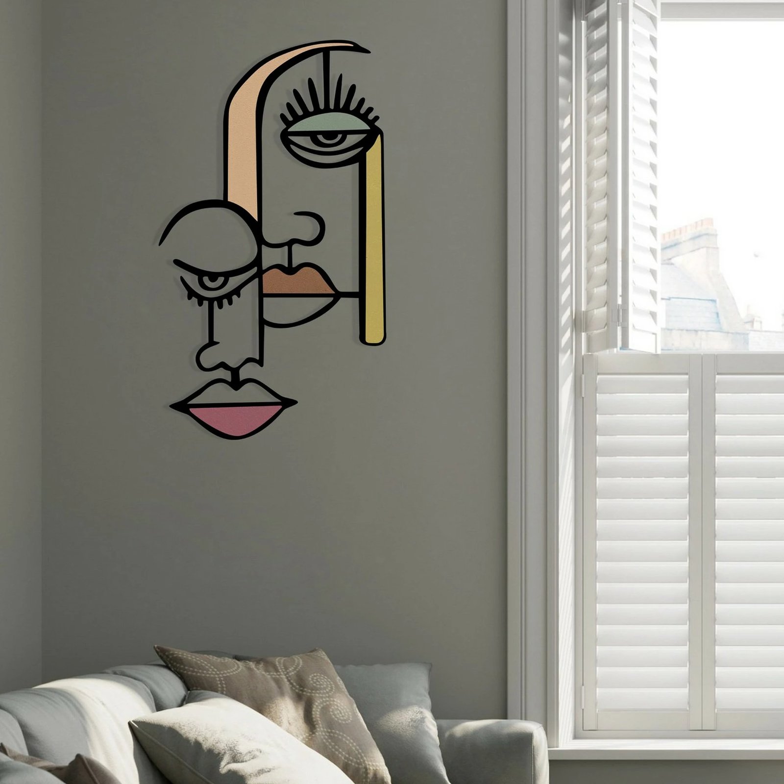 Aksesor dekorativ për mur, metalik, Wallity Kubizm 28, shumëngjyrësh, 68x39cm