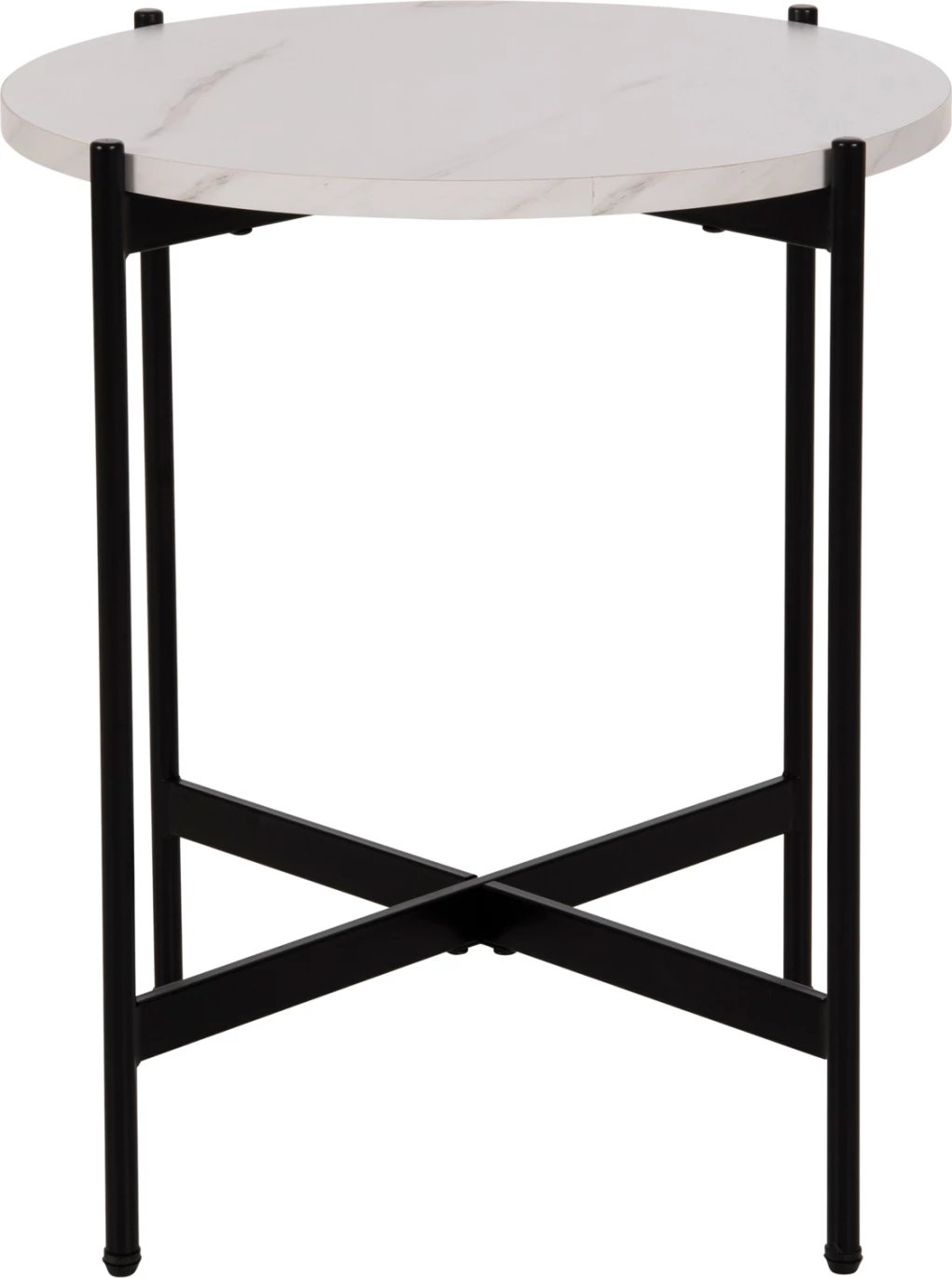 Tavolinë anësore FH9589.05 MDF mermer i bardhë-bazë metalike e zezë Φ50x55Hcm