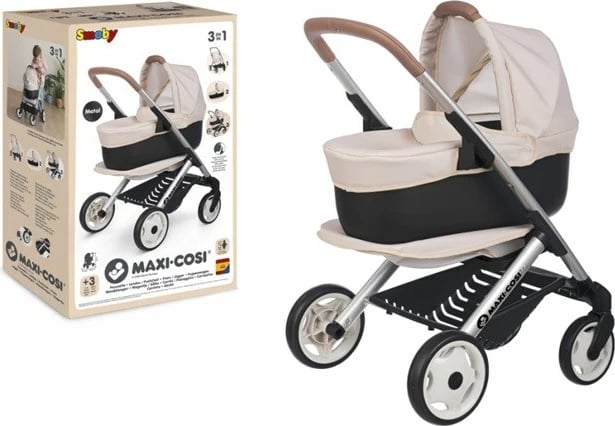 Karrocë lodër për kukulla Smoby Maxi-Cosi 3-në-1, bezhë