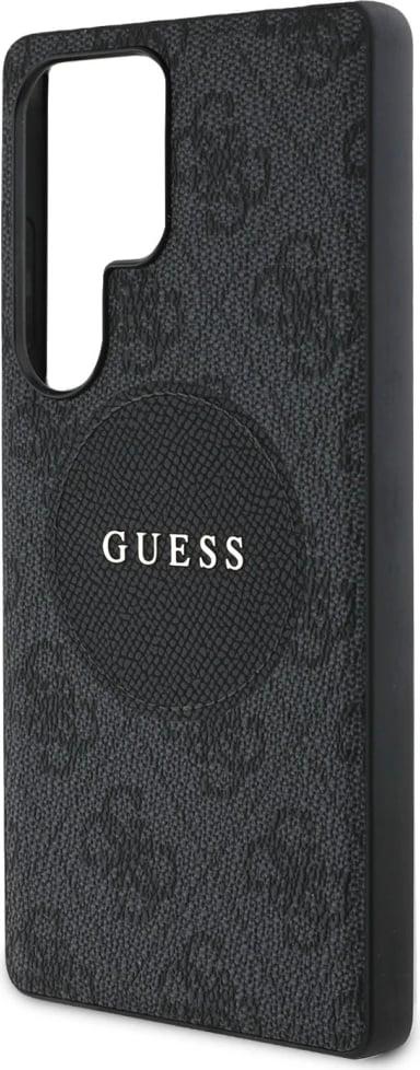 Mbështjellës Guess 4G Round Patch Classic Logo MagSafe për Samsung Galaxy S25 Ultra, i zi