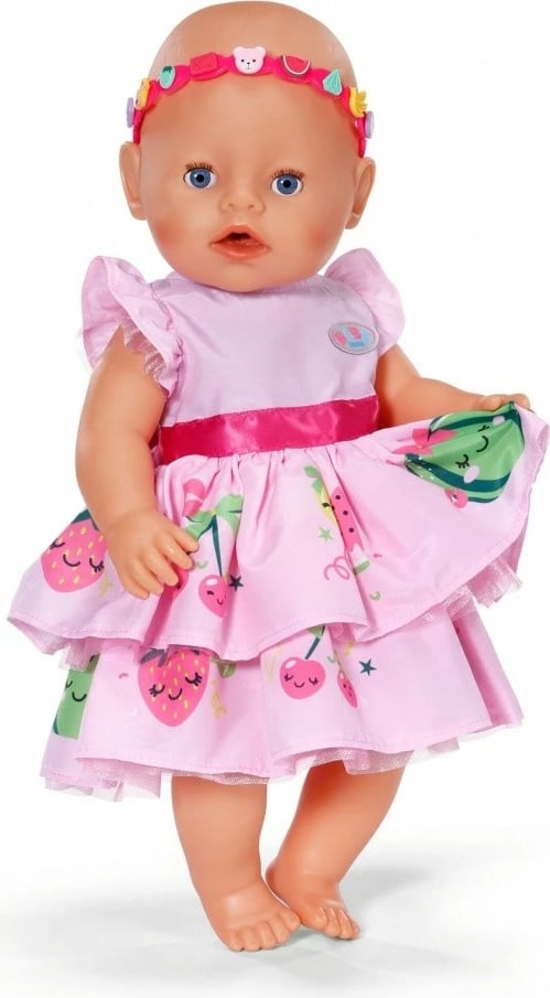 Fustan kukulle, Baby Born, Pin-Play Dress 43 cm, rozë, set me shirit koke dhe pins