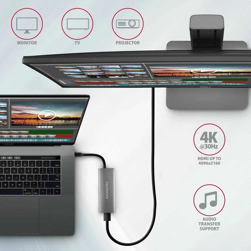 Kasë AXAGON HMC-5G21, Multiport USB Hub 5in1, 10Gbps, 2x USB-A + 2x USB-C + HDMI 4K/30Hz, PD 60W, Gri
