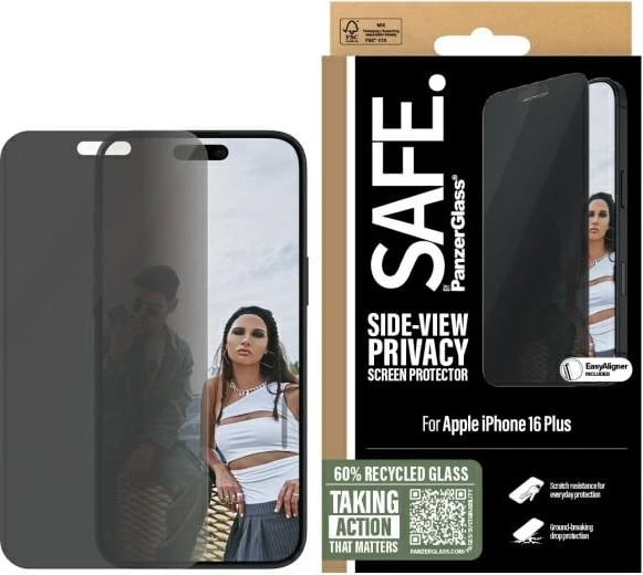 Mbrojtës ekrani PanzerGlass SAFE për iPhone 16 Plus, Privacy, Ultra-Wide Fit, SAFEP95877