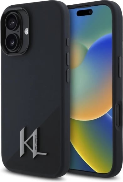 Mbështjellës Karl Lagerfeld Silicone Shadow Metal Initial MagSafe për iPhone 16, Zi