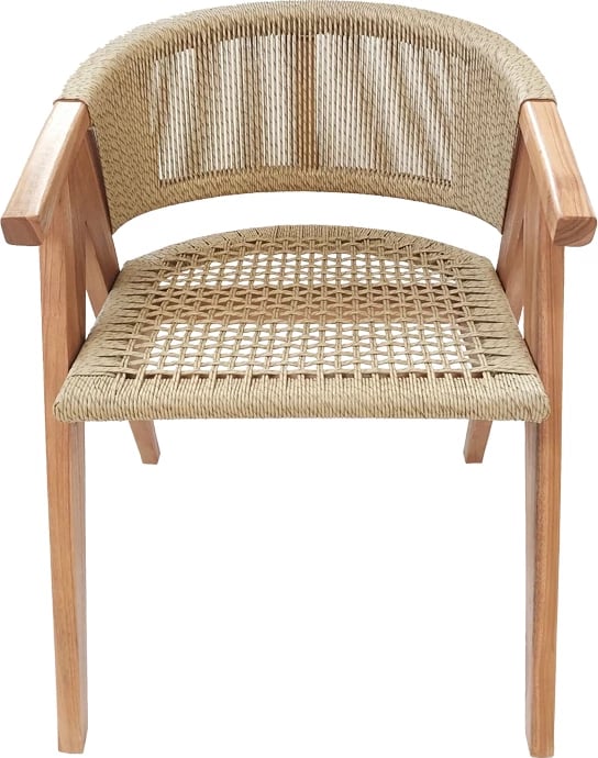 Karrige me krahë Wolly dru teak dhe litar pe, ngjyrë natyrale, 60x60x76cm