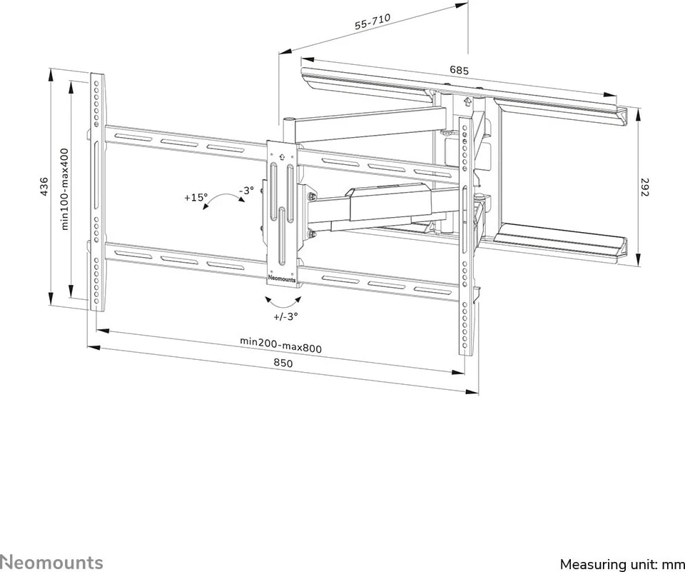Mbajtës muri Neomounts WL40-550BL18, 43"-75", i zi