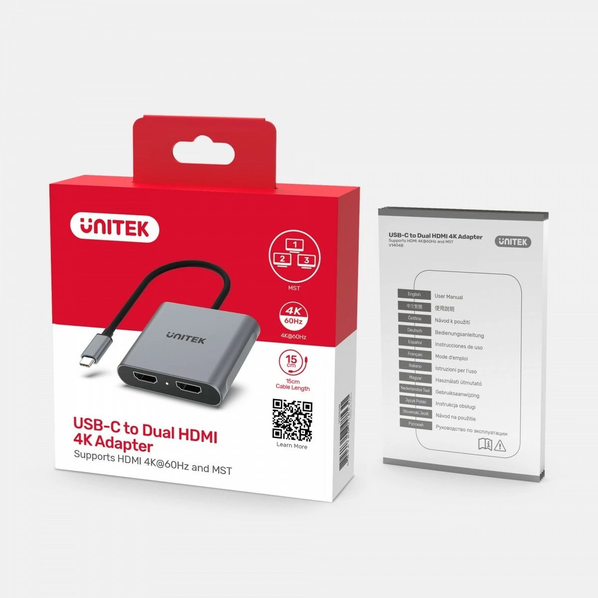 Adapter Unitek V1404B USB-C në 2x HDMI, 4K, MST, Gri