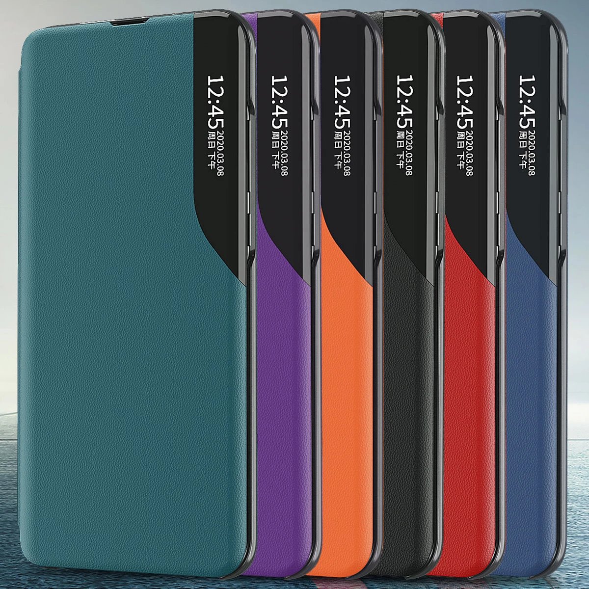 Mbështjellës Hurtel Eco Leather View Case për Samsung Galaxy A14, me kapak dhe qëndrim, i zi