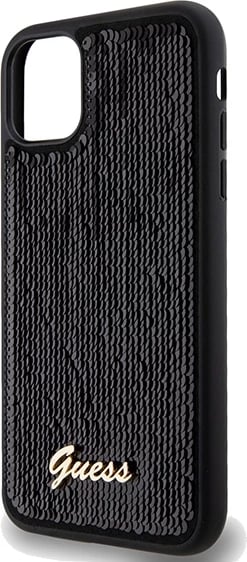 Mbështjellës Guess Sequin Script Metal për iPhone 11/XR, i zi