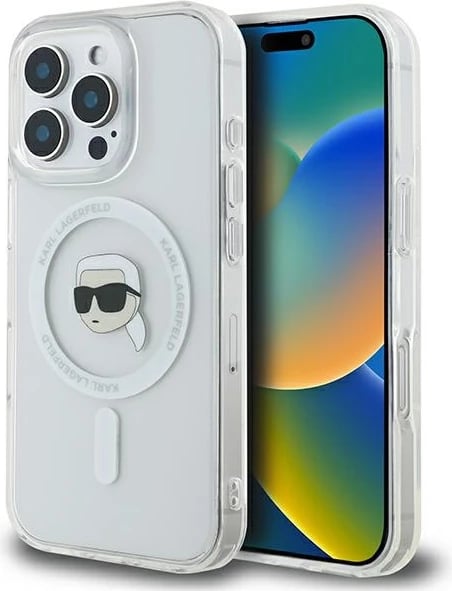 Mbështjellës Karl Lagerfeld IML Metal Karl Head për iPhone 16 Pro Max, MagSafe, i bardhë