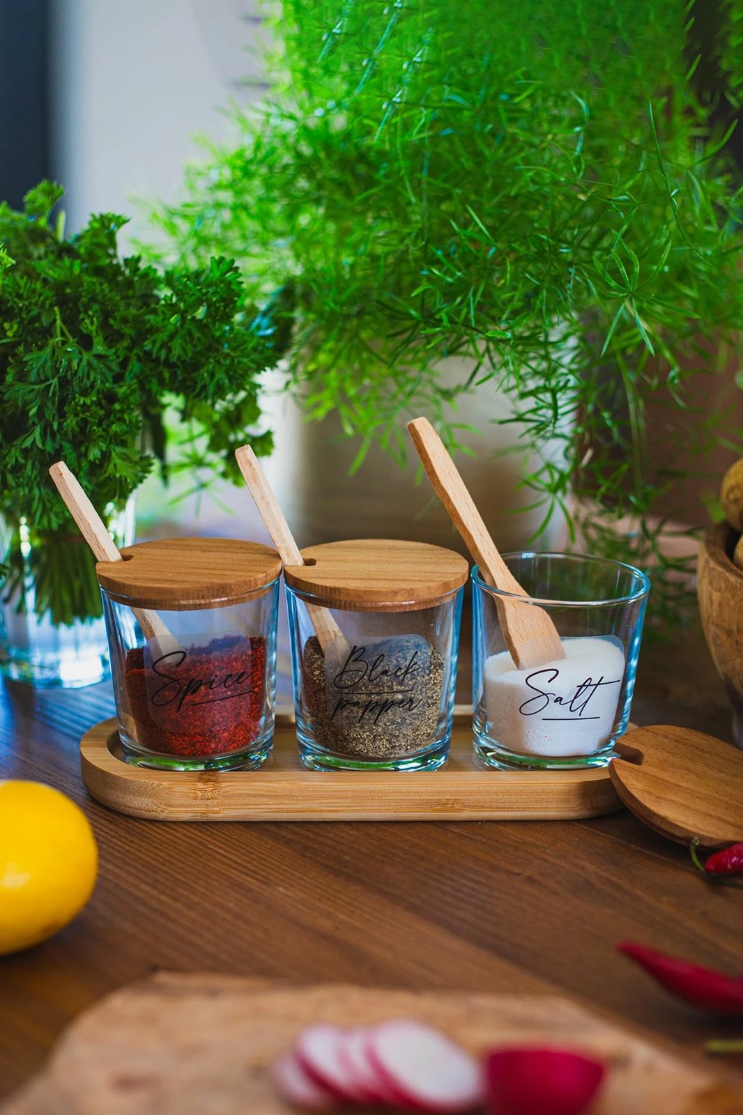 Set kavanozash për erëza (3 copë), Hermia Concept, Marsala Bambu