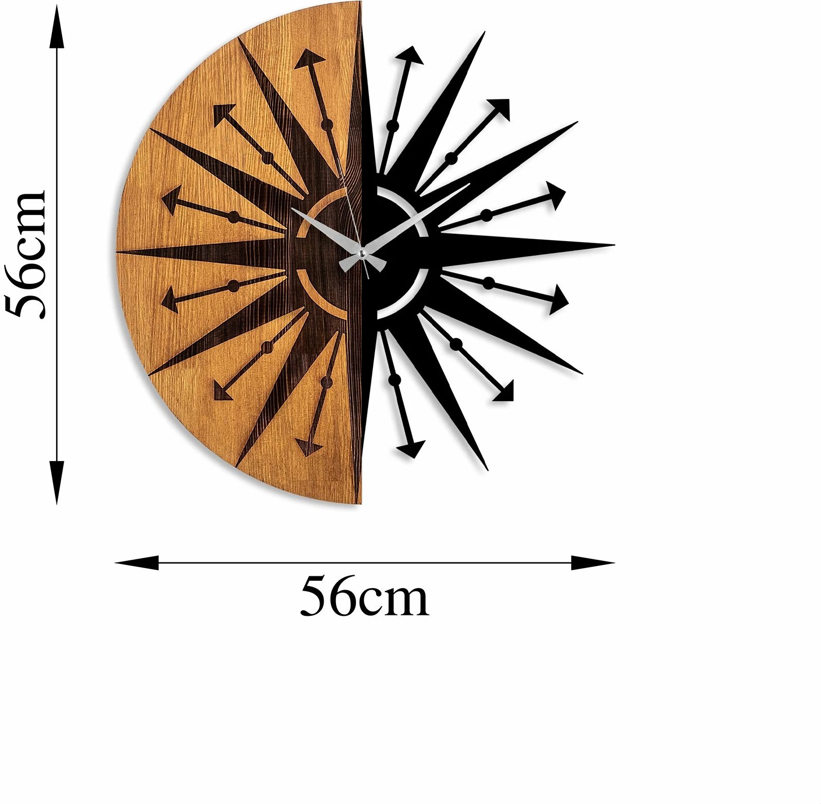 Orë muri dekorative prej druri, Wallity, ngjyrë arre dhe e zezë, 56cm