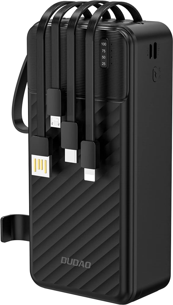 Powerbank Dudao K11 Max, 30000 mAh, me kabllo të integruara, e zezë