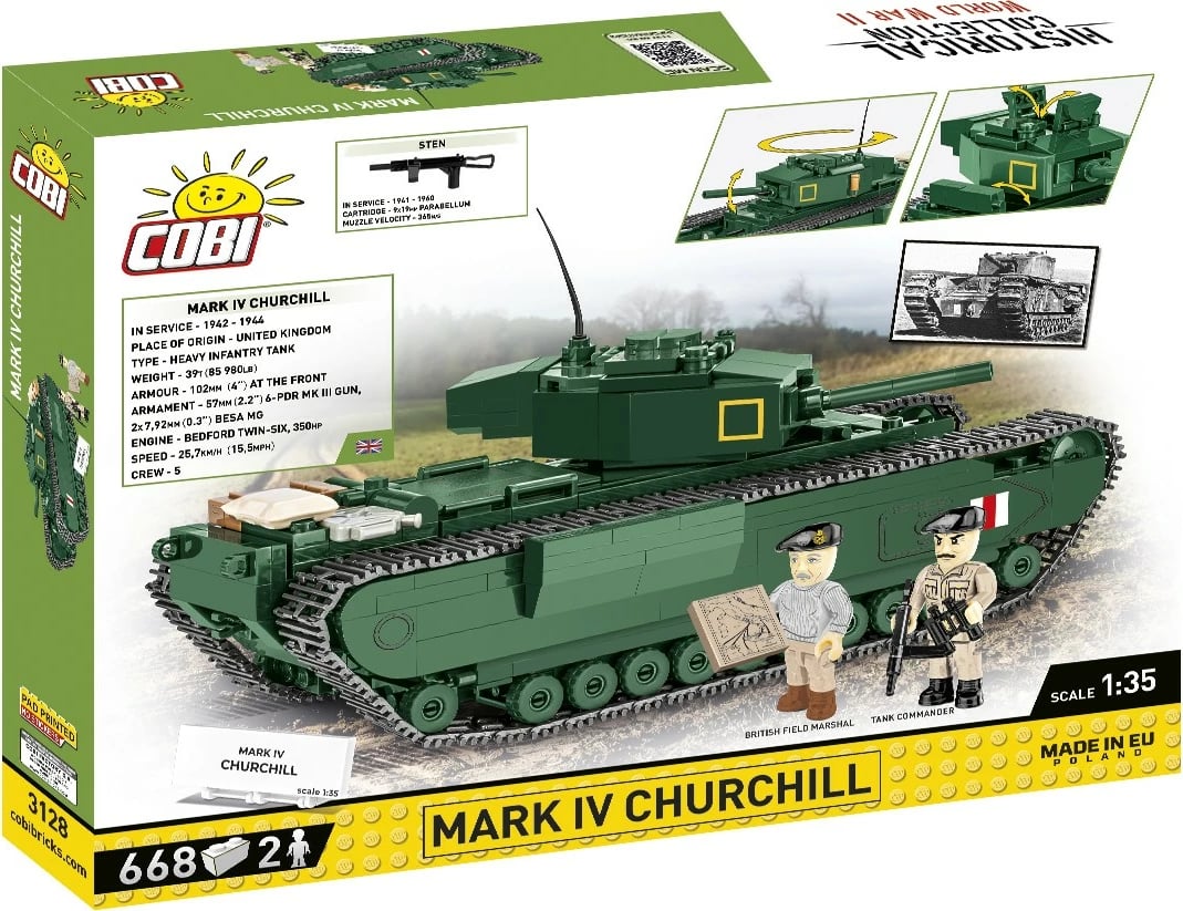 Set lodrash ndërtimi Cobi Klocki Mark IV Churchill, 668 pjesë, Jeshile