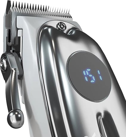 Makinë qethëse, Adler, AD 2831, LCD, bateri 2200 mAh deri 3h, karikim USB-C, 6 krehra, rregullim 1.0-1.8 mm, argjendtë, set aksesorësh