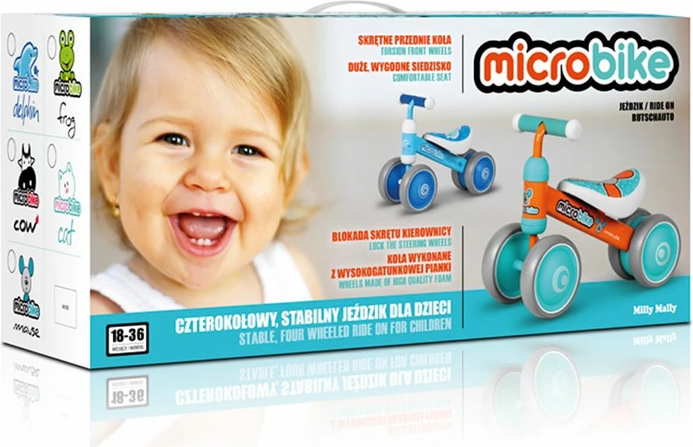 Bicikletë balancuese, Milly Mally, Micro Puppy, 6" rrota, konstruksion metalik, 18–36 muaj, peshë 2 kg, ngjyrë shumëngjyrëshe