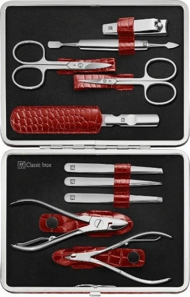 Set manikyr ZWILLING Classic Inox, 10 pjesë, Kasë lëkure, Kuqe Set manikyr ZWILLING Classic Inox, 10 pjesë, Kasë lëkure, Kuqe