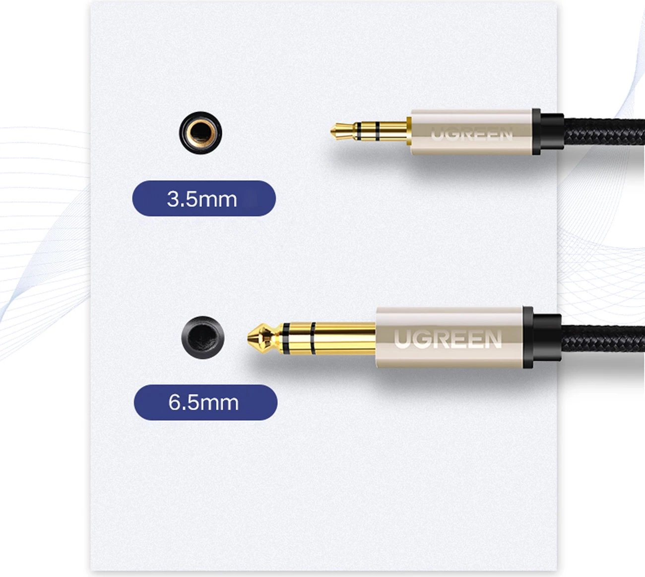 Kabllo audio Ugreen AV127 10630, TRS, mini jack 3.5mm / jack 6.35mm, 5m, Gri