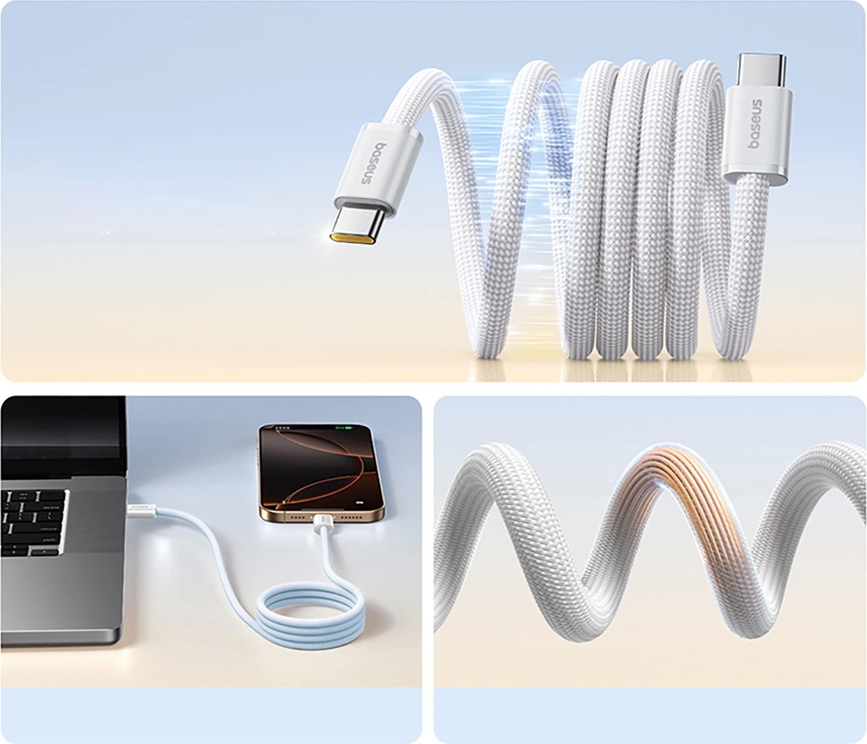 Kabllo USB-C në USB-C Baseus Dynamic 4 Pro, 1m, 100W, E bardhë