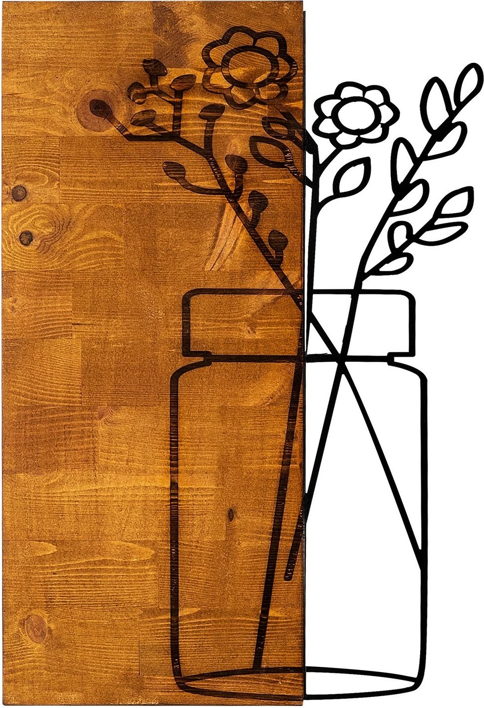 Aksesor dekorativ për mur, dru dhe metal, Wallity Cicek1, ngjyrë arre, 40x58cm