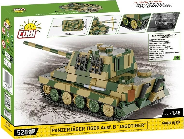 Set ndërtimi Cobi Klocki Panzerjäger Tiger Ausf. B Jagdtiger, 528 pjesë, kamuflazh