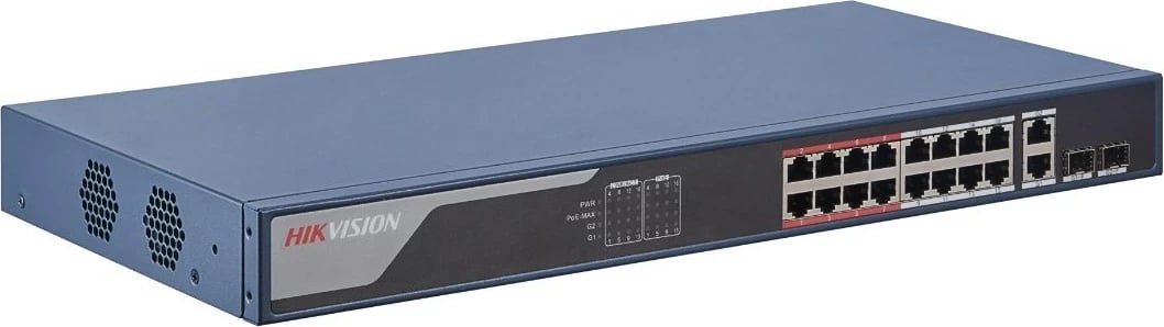 Switch Hikvision DS-3E1318P-EI, 16 porte Fast Ethernet PoE, 2 porte SFP, 1U, Kaltër