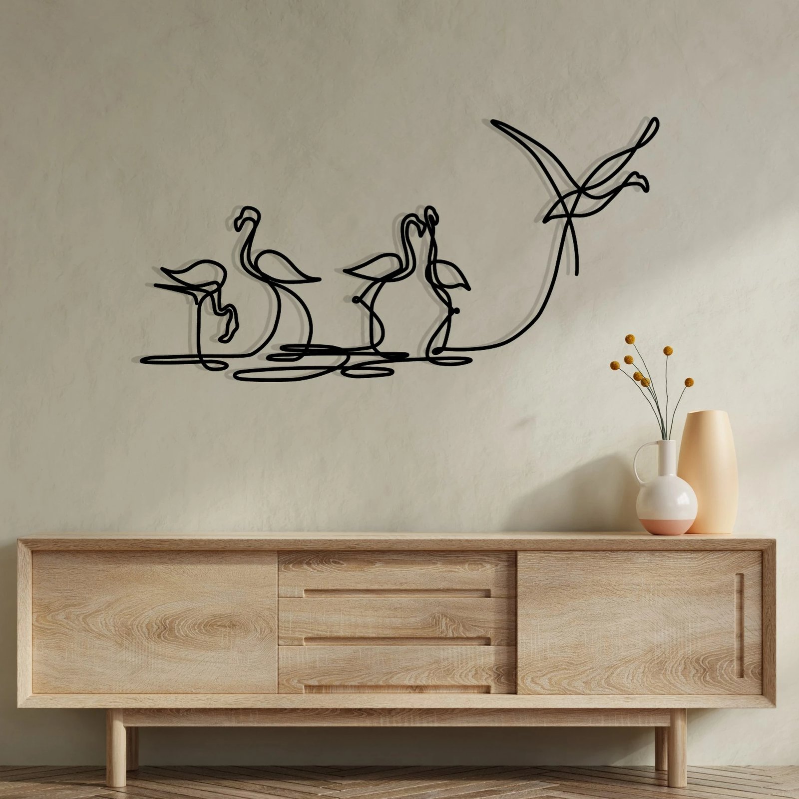 Aksesor dekorativ metalik për mur, flamingo, Wallity 316 M, ngjyrë e zezë, 115x58.5cm
