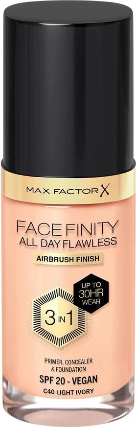 Fondatinë Max Factor Facefinity All Day Flawless 3-in-1 për femra C40 Light Ivory 30ml
