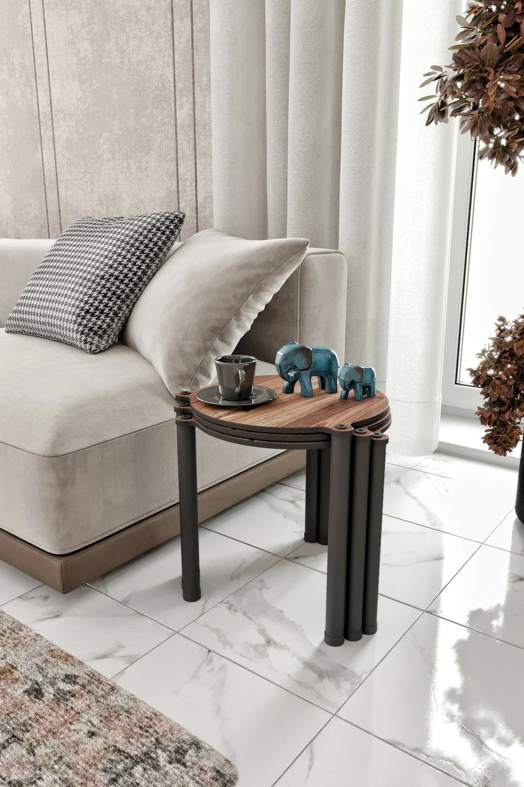 Set tavolinash ndihmëse (3 copë), Skye Decor, Lavia 3, ngjyrë arre