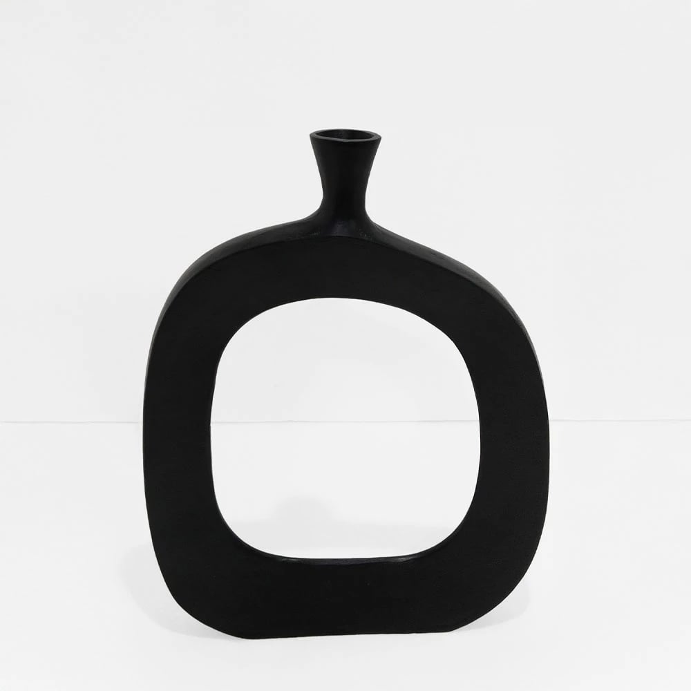 Vazo ovale abstrakte, alumin i zi, 37x6x50cm