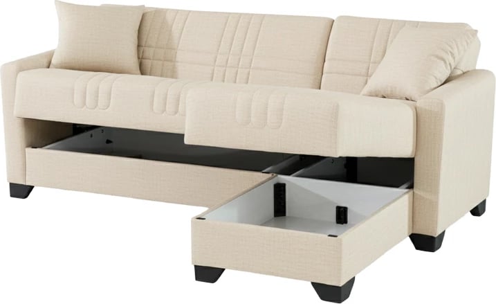 Kënd-sofë krevati i kthyeshëm Stashio, material stof, ngjyrë krem, 202x143x84cm