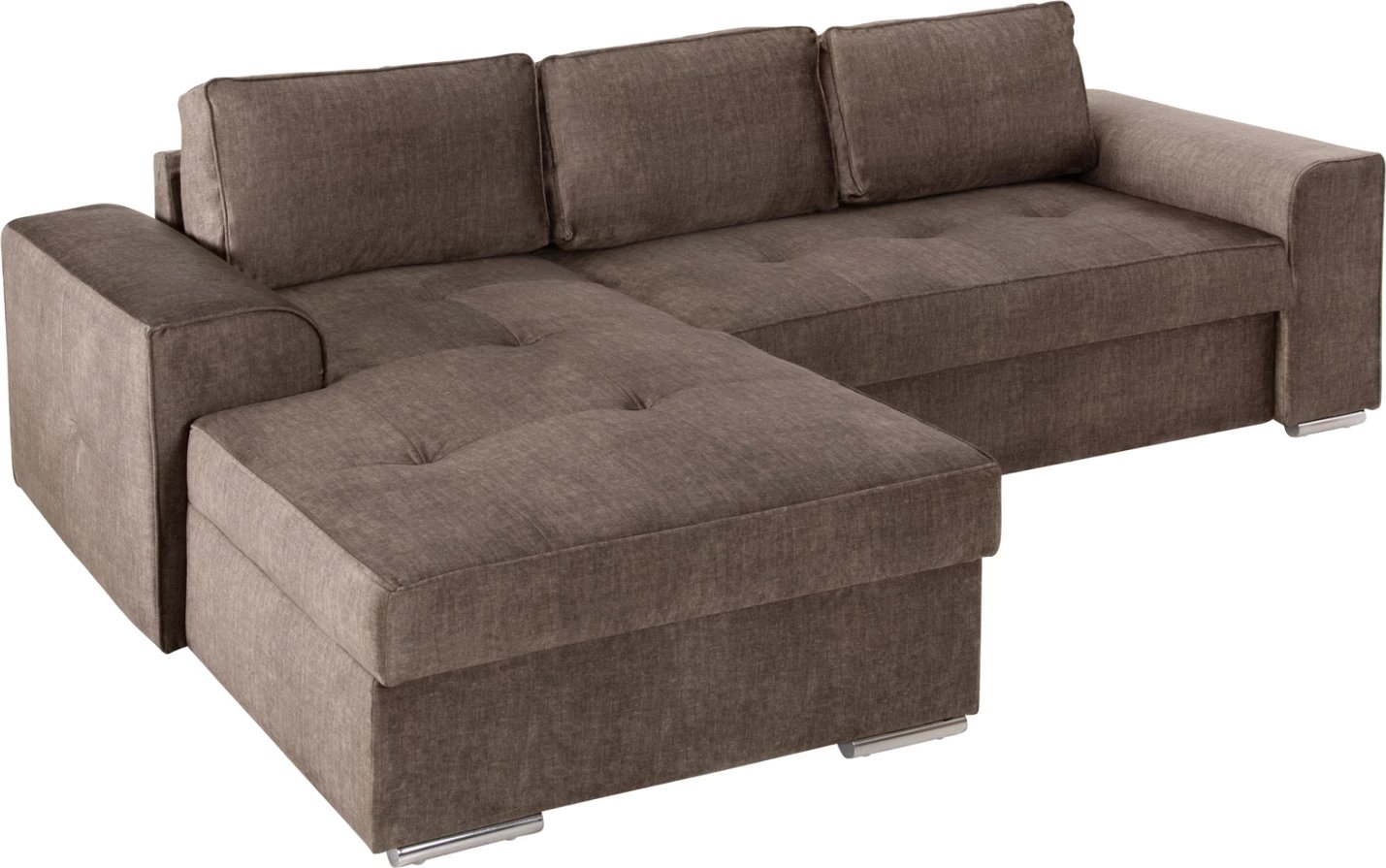 Divan këndor i majtë NACHO FH3279.03L, pëlhurë kafe, këmbë metalike argjendi, 270x163x88H cm