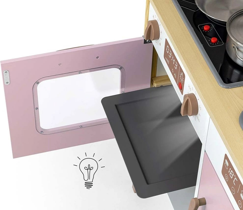 Kuzhinë loje prej druri, Milly Mally, Bjorn, me drita e tinguj, e rregullueshme në lartësi, me aksesorë, rozë