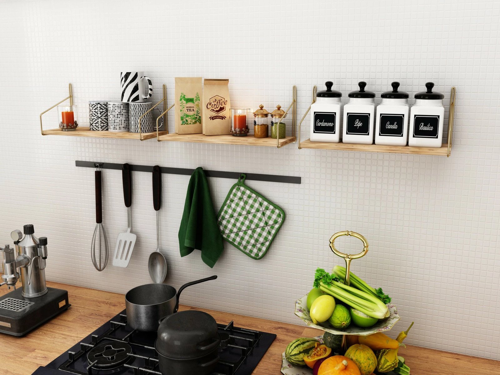 Raft muri dekorativ, ngjyrë ari dhe kafe, Skye Decor, 45x16x16cm