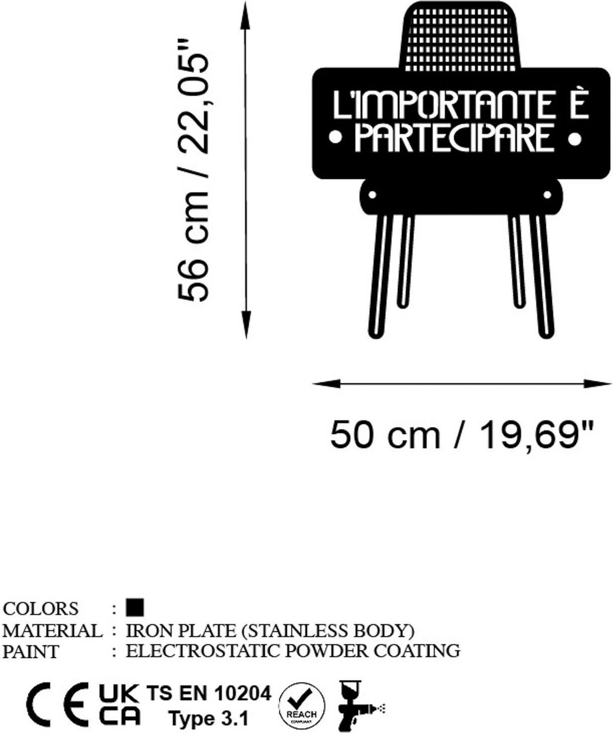 Aksesor dekorativ metalik për mur, Wallity, Limportante Partecipare 3, ngjyrë e zezë, 50x56cm