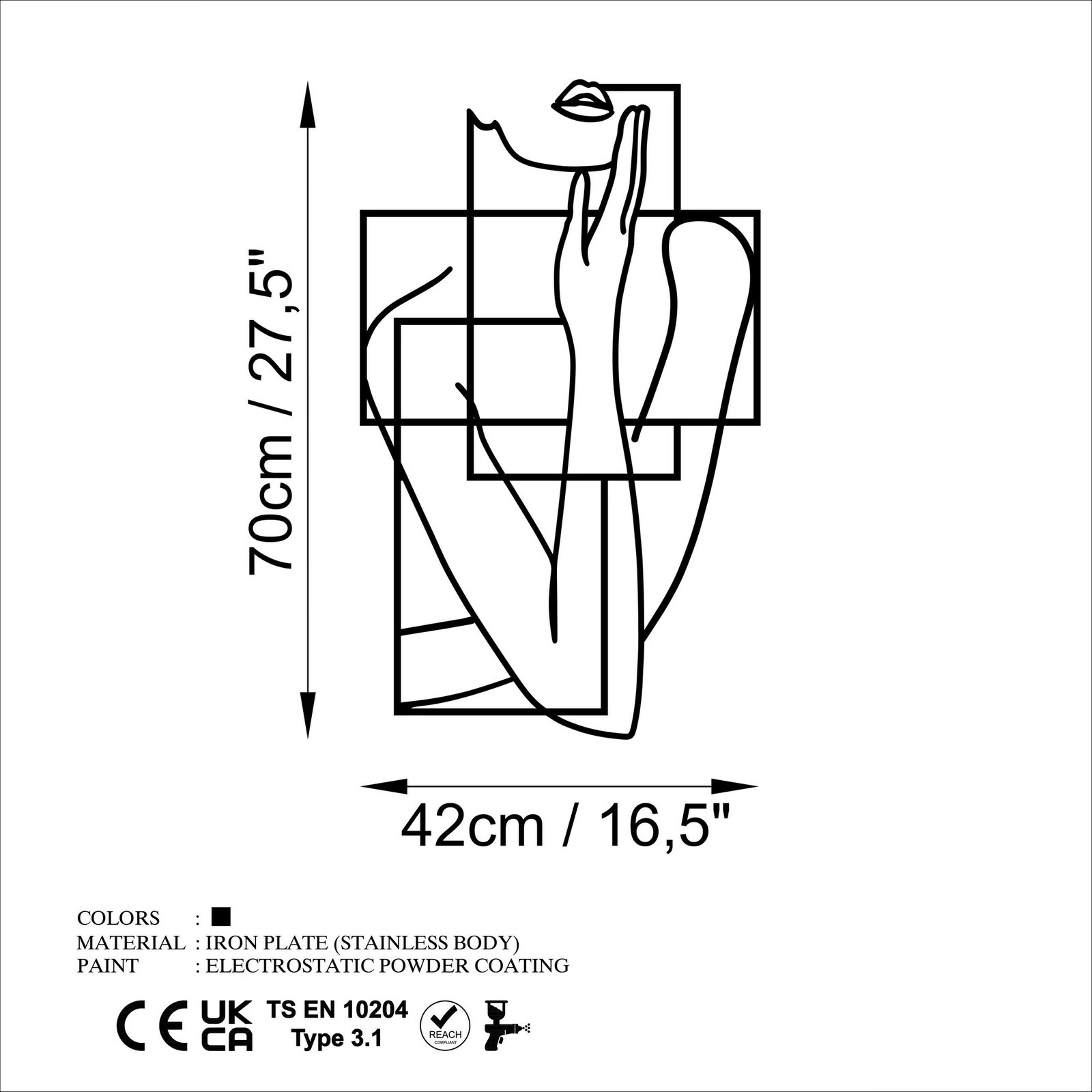 Aksesor dekorativ metalik për mur, Wallity, Think - L, ngjyrë e zezë