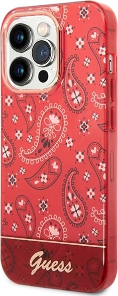 Mbështjellës Guess GUHCP14LHGBNHR për iPhone 14 Pro 6.1", Bandana Paisley, Kuq